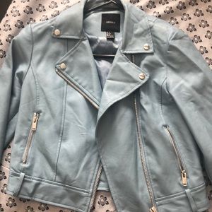 Faux leather baby blue jacket